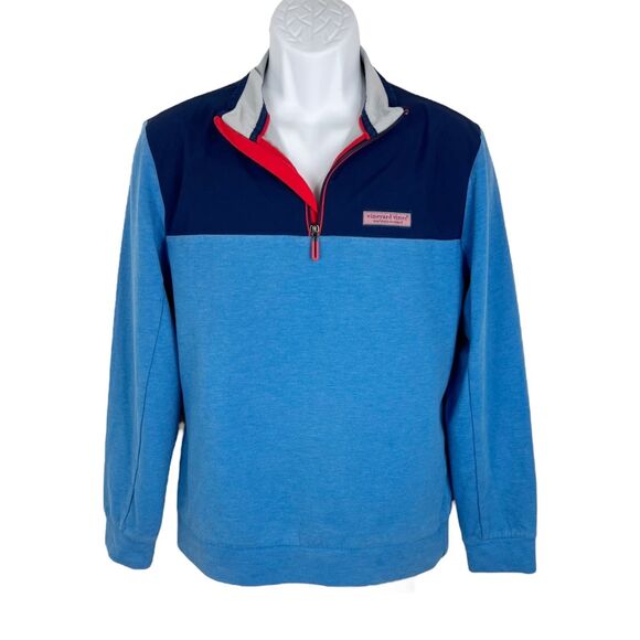 Vineyard Vines Pullover Men Small Blue Quarter Zip Mixed Media Martha's Vineyard - Picture 1 of 14